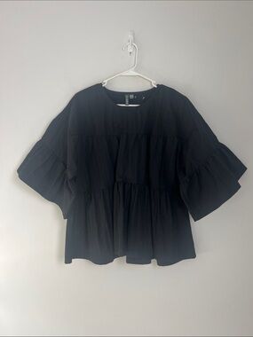 NWOT Shannon Passero Small Black Oversized‎ Tiered Ruffle Blouse